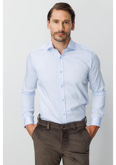 Igs Mavi Slim Fit Dar Kalıp Klasik Yaka Düz Uzun Kollu Cepsiz %100 Pamuk Gömlek-19998 Mavi