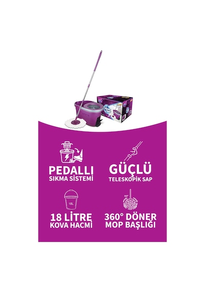 Thunderbolt Pedallı Otomatik Temizlik Seti Ve 2'li Yedek Mop