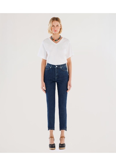 Yargıcı Paça Yırtmaç Detaylı Normal Bel Dar Boru Paça Denim Pantolon 25ykpn3023x 515 Mavi