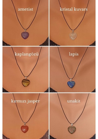 6 Adet Kolye Ucu Ametist, Lapis, Kuvars, Jasper, Unakit, Kaplangözü 615 Gümüş