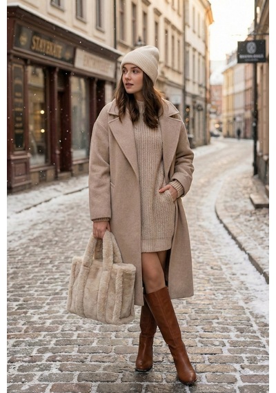 Vivazzaluxe Vintage Peluş Kürk Model Sonbahar, Kış Tote Bag Kadın El, Kol, Omuz Çanta Krem