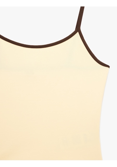 Koton Pamuklu Renk Kontrastlı Slim Fit U Yaka Askılı Bluz Sarı 6sak10236ek