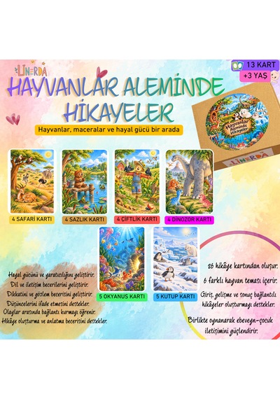 Hayvanlar Âleminde Hikâyeler Çocuk Hikâye Kartları Eğitici Yaratıcı Oyun 3+ Yaş