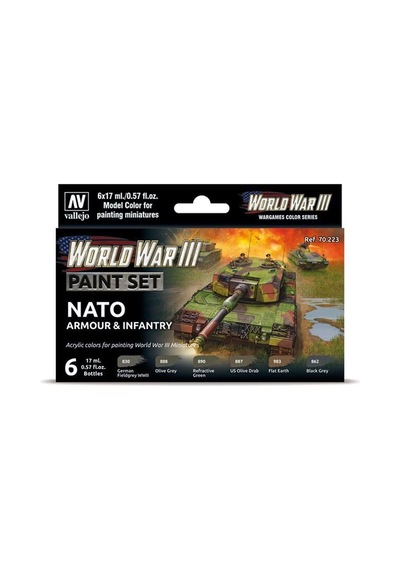 Vallejo 70223 6x18 Ml. Nato Armour & Infantry, Model Color Serisi Model Boyası Seti Renkli