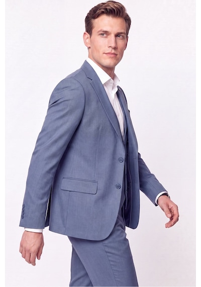 Efor Slim Fit Çift Yırtmaç %97 Yünlü Doku Desenli Esnek Mavi Yelekli Takım Elbise Tk 927