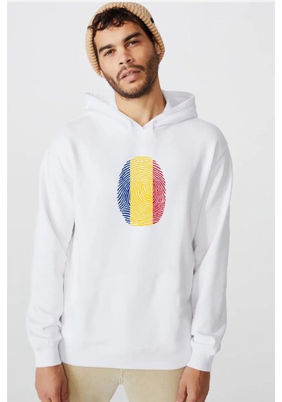 Romania Fingerprint Beyaz Erkek 3ip Kapşonlu Sweatshirt Beyaz