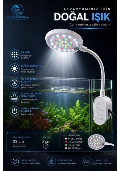Sobo Usb Akvaryum Işığı - Balık Işığı - Bitki Işığı - 34 Led - Y-3w - Güçlü Aydınlatma - Üstün Performans - 23 Cm - Beyaz