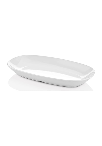 12 Adet 25x14 Cm Melamin Oval Kayık Kahvaltılık Mezelik Makinede Yıkanabilir Beyaz Servis Tabağı