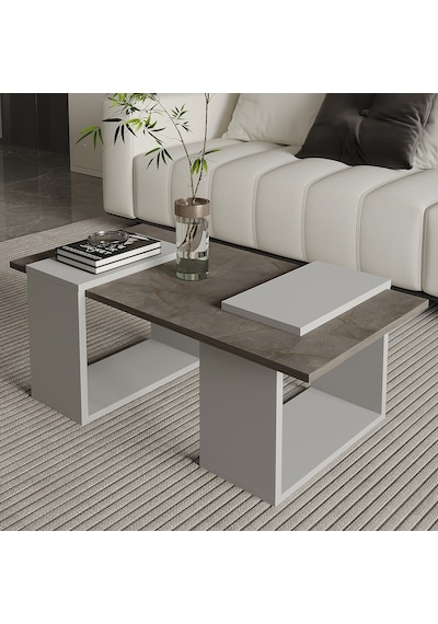 Matris Modern Orta Sehpa Geometrik Tasarım Ve Şık Detaylar Gordion Mermer/gri
