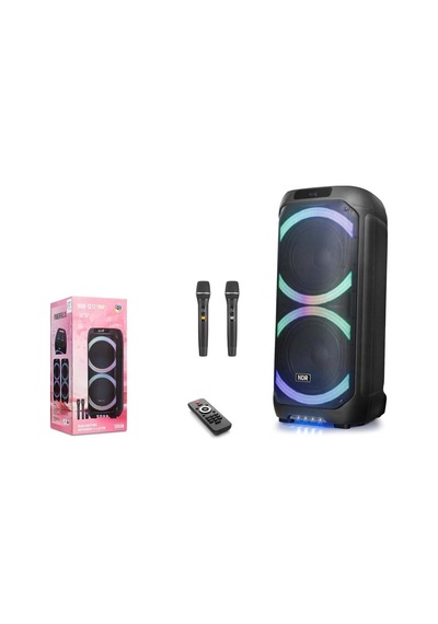 Ndr Ndr1312 Çift Karaoke Mikrofonlu Bluetooth Hoparlör Fm Radyo 60w 2x12 İnç Rgb Kumandalı Siyah