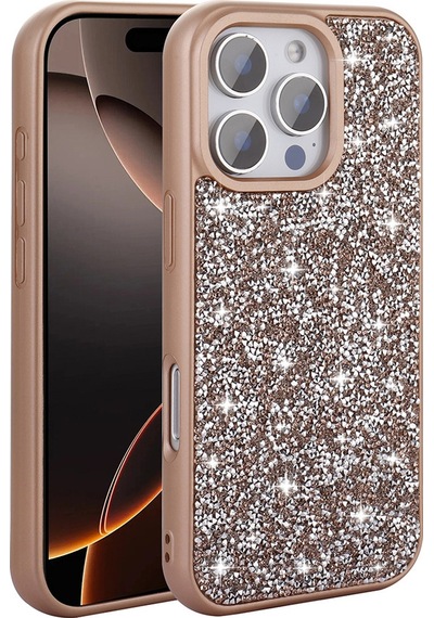 Goocamp Apple iPhone Uyumlu 16 Pro Max Kılıf Parlak Taşlı Tasarım Pırlanta Kapak - Siyah Siyah