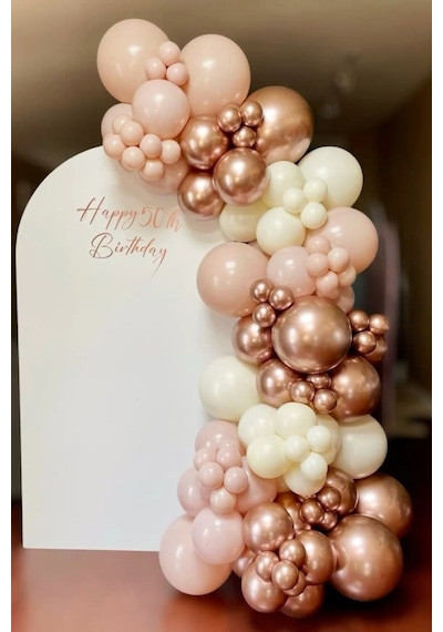 Beysüs Pink Blush Krom Pembe Ve Krem 60 Adet Balon Seti Zincir Ve Pompa