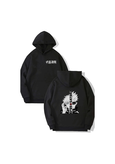 Gojo Satoru Kapşonlu Siyah Sweatshirt
