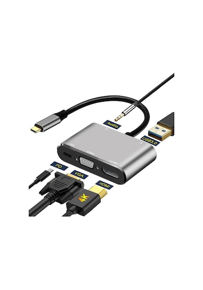 Type-C To 4K Hdmi Vga Usb 3.0 Otg Audio Ses Çevirici Kablo 5 In 1 (518947659)