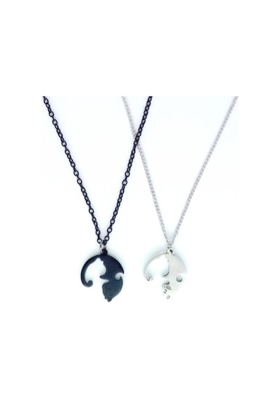 Unisex Ying Yang Kedili Çift Kolye Pembe