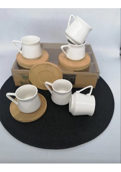 Şnr 101247 Kahve Fincanı Porselen 6'lı 1x6 Ahşap - Beyaz