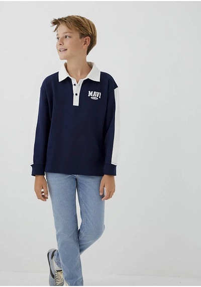 Mavi Logo Baskılı Polo Lacivert Erkek Çocuk Sweatshirt 6s10185-84371