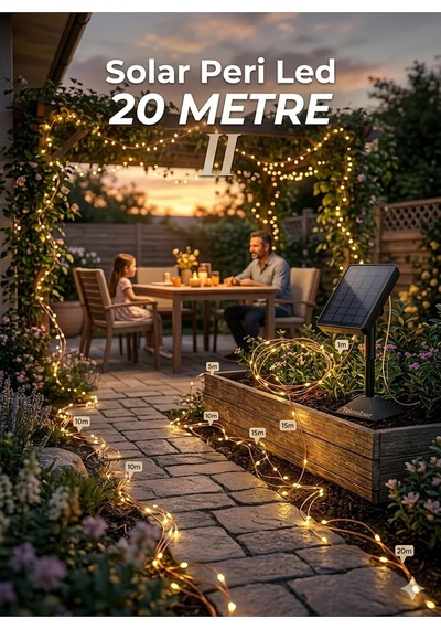 Solar Peri Led Bakır Tel 20 Metre Ip65 Su Geçirmez Güneş Enerjili Bahçe Dekorasyon Aydınlatma Diğer