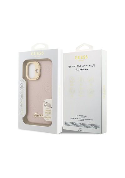 Apple Uyumlu iPhone 16 Kılıf Guess Lisanslı M-safe Şarj Özellikli Kamera Standlı Pu Deri Peony Kapak Pembe