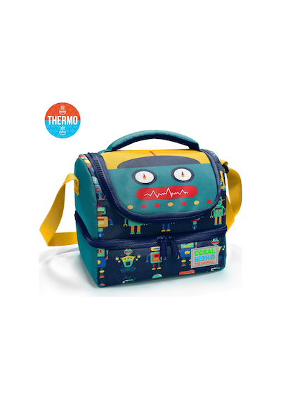 Coral High Kids Lacivert Çivit Robot Desenli Thermo İki Katlı Beslenme Çantası 37218 Lacivert