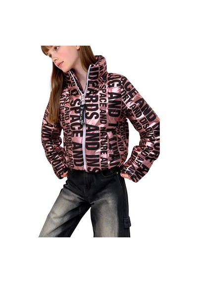 Veraura Lifestyle Kız Çocuk Pembe Parlak Yazılı Şişme Mont