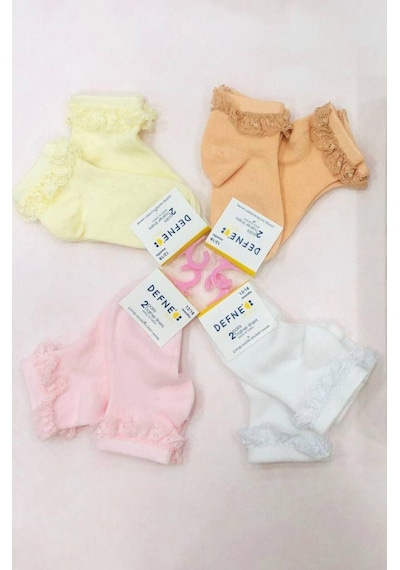 Kıpırık Baby 2 Çift Kız Çocuk Turuncu Fistolu Detaylı Soket Çorap-1100 Turuncu