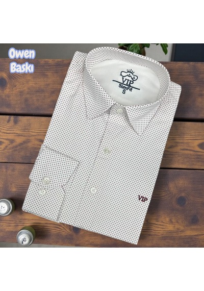 Slim Fit Pamuklu Uzun Kollu Cepsiz Gömlek Slim Fit Kalıp Krem
