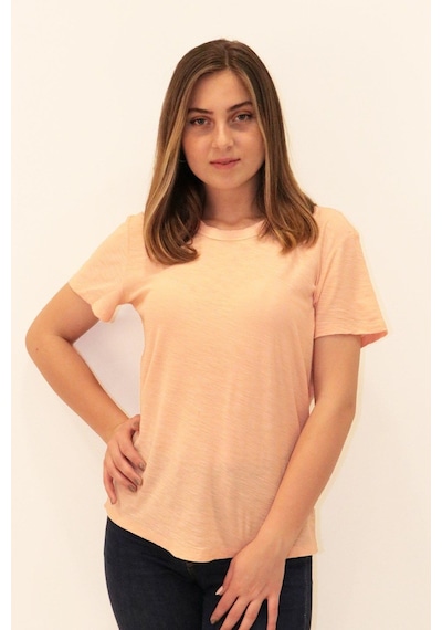 Rich Kadın Organik Bisiklet Yaka T-shirt %100 Pamuk Tişört Turuncu