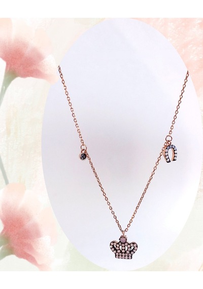 Gümüş Opal Taşlı Gold Taç Tasarım Kadın Kolye