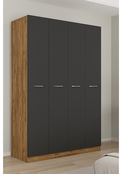Aeka Ae-3190 Burç 4 Kapaklı Çok Bölmeli Askılı Raflı Ve Çekmeceli 210x140x53cm Gardırop Çam - Antrasit