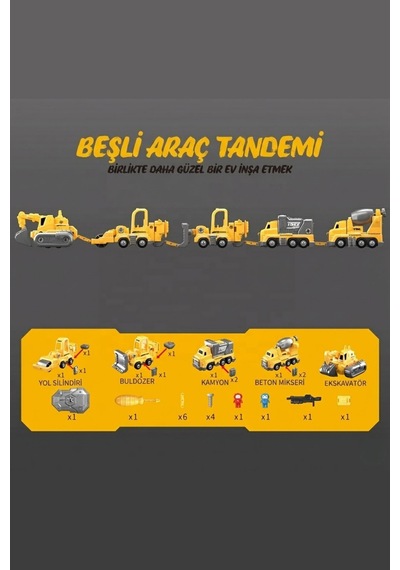 5 İn 1 Dönüşen Robot İş Makineleri Seti - Sök Tak Parçalanabilir Eğitici Oyuncak 51 Parça