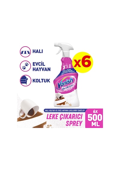 Vanish Oxi Action Halı, Koltuk Ve Evcil Hayvan Leke Çıkarıcı Sprey 500 MLx 6