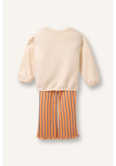 Defacto Floral Sweatshirt Kumaşı 2li Takım Kız Bebek H1974a526smer105 Ekru-er105
