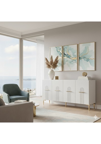 Ka1519bg Ida150 Konsol, Tv Sehpası, Kahve Köşesi Beyaz-gold 150cm Beyaz-gold