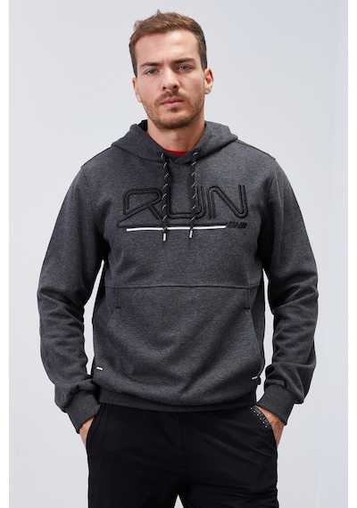 Tommy Life Antrasit Melanj Yazı Nakışlı Standart Kalıp Kapüşonlu Erkek Sweatshirt - 87887 Antrasit Melanj
