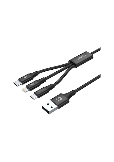 Unıtek Usb-a 3in1 Hızlı Şarj Kablosu 1.2mt 2.4a Mıcro Usb, Type-c, Lıghtnıng C14049bk