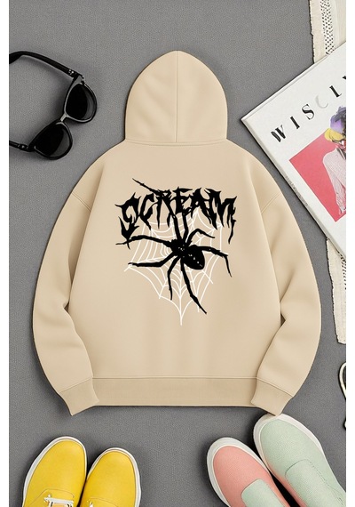 Uyguntarz Scream Baskılı Oversize Sweatshirt Bej