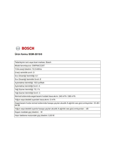 Bosch DWP64CC20T 60 CM Duvar Tipi Davlumbaz