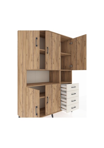 Hyperion Dolap 7 Raflı 4 Çekmeceli 5 Kapaklı 132x44x195 Çam-ç... Çam