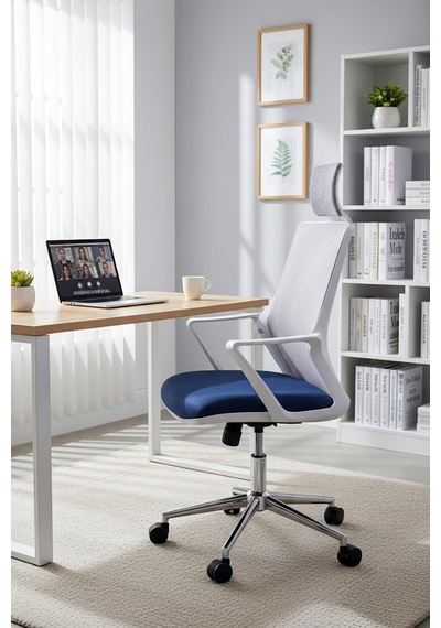 Ofisbazaar Alf Beyaz Fileli Yönetici Koltuğu Ergonomik Başlıklı Ofis Koltuğu Mavi/gri Gri