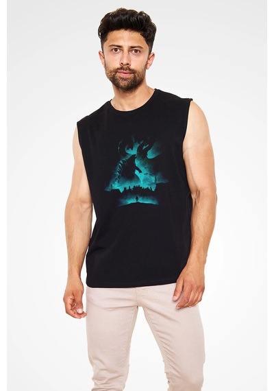 Adrift Ko Buta Unisex Godzilla Iı Canavarlar Kralı Baskılı Siyah Kolsuz T-shirt Kk19514 Siyah