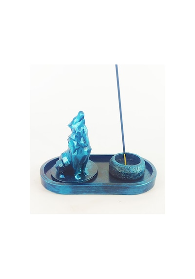 Uluyan Kübik Kurt Çubuk Tütsülük Ve Tealight Mavi