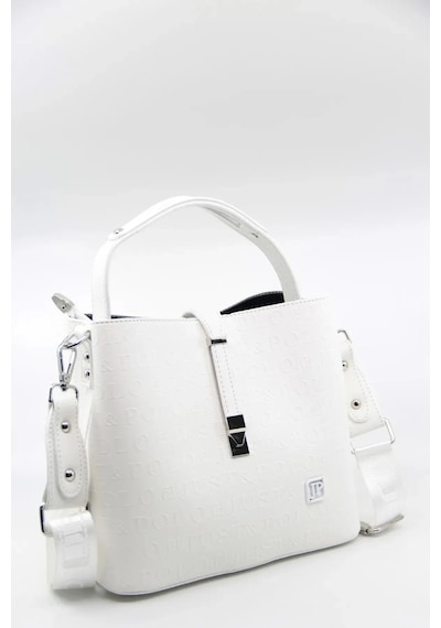 Just Polo Kadın Ters Kilit Çıtçıt Kapama Arkası Cepli El Çantası 21x23cm Beyaz 11053692