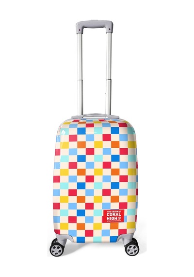 Coral High Çok Renkli Dama Desenli Kabin Boy Valiz 50cm 16557 Beyaz - Gri
