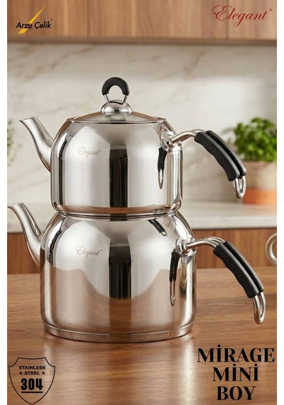 Elegant Mirage Mini Boy Silikonlu Çelik Kulplu Çaydanlık Takımı Çelik