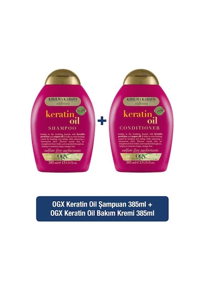 OGX Kırılma Karşıtı Keratin Oil Sülfatsız Şampuan 385 ML + Bakım Kremi