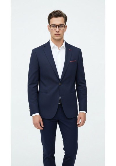 Plus Scorpion Lacivert Erkek Slim Fit Tek Düğmeli Blazer Ceket Şık Dokulu Kumaş, Astarli, Günlük Ve Ofis Kombinlerine Uygu Lacivert