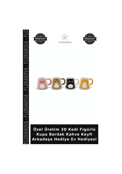 Özel Üretim 3d Kedi Figürlü Kupa Bardak Kahve Keyfi Arkadaşa Hediye Ev Hediyesi Çok Renkli