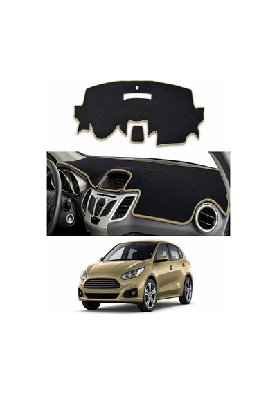 Ford - Fiesta 2008-2017 Uyumlu Torpido Koruma Kılıfı - Taba Şeritli