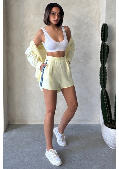 Verymoda Kot Detaylı Şort D2847 Sarı